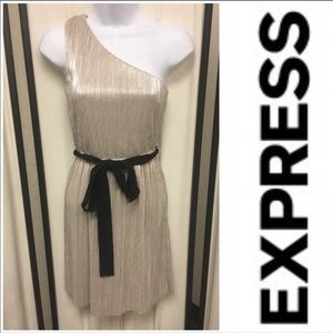 Express gold one shoulder dress